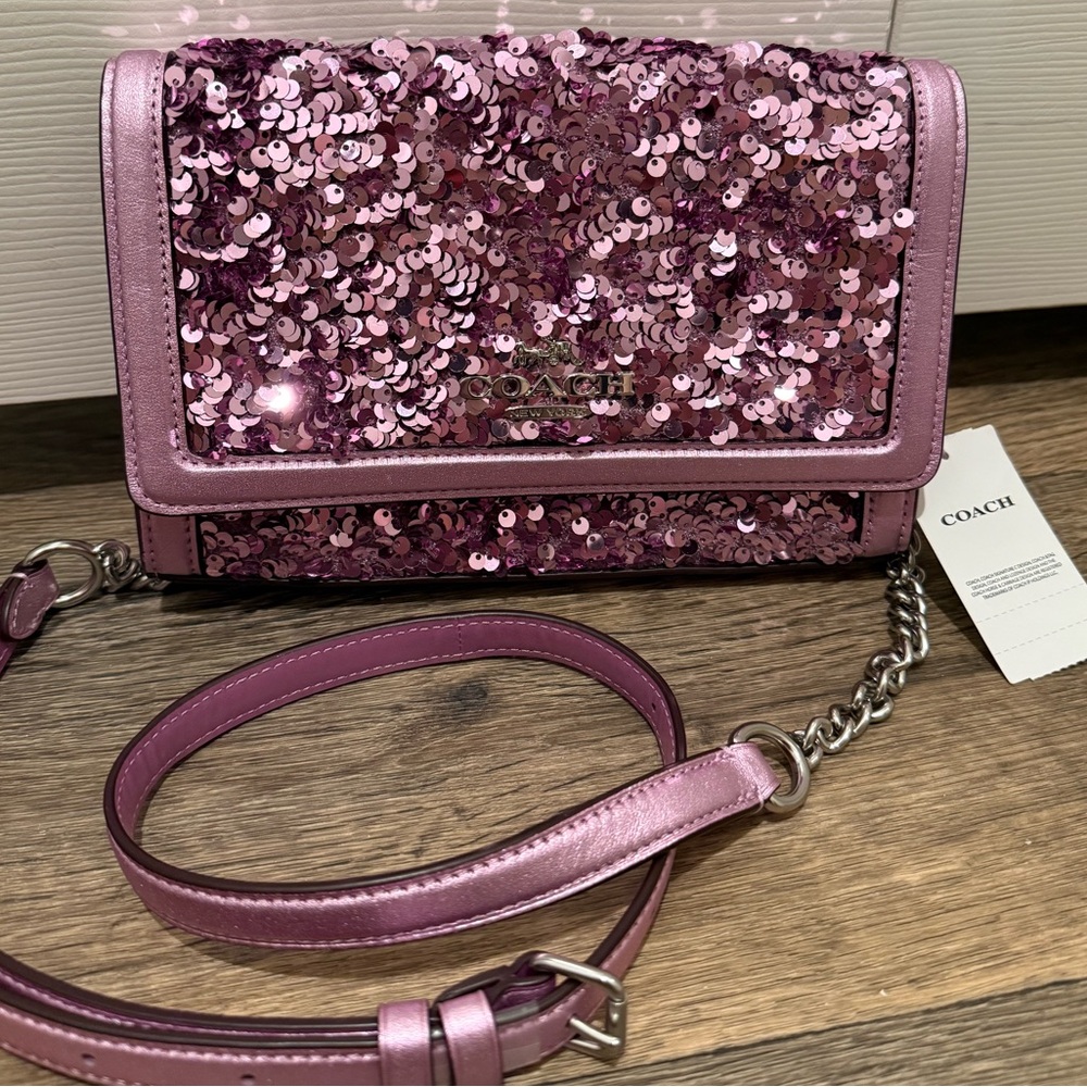 Coach Sequin Clutch/Crossbody in Lilac NWT - Picture 10 of 11